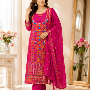 হ্যান্ডওয়ার্ক ও এমব্রয়ডারি ডিজাইনের আকর্ষণীয় সালোয়ার কামিজের থ্রি-পিস